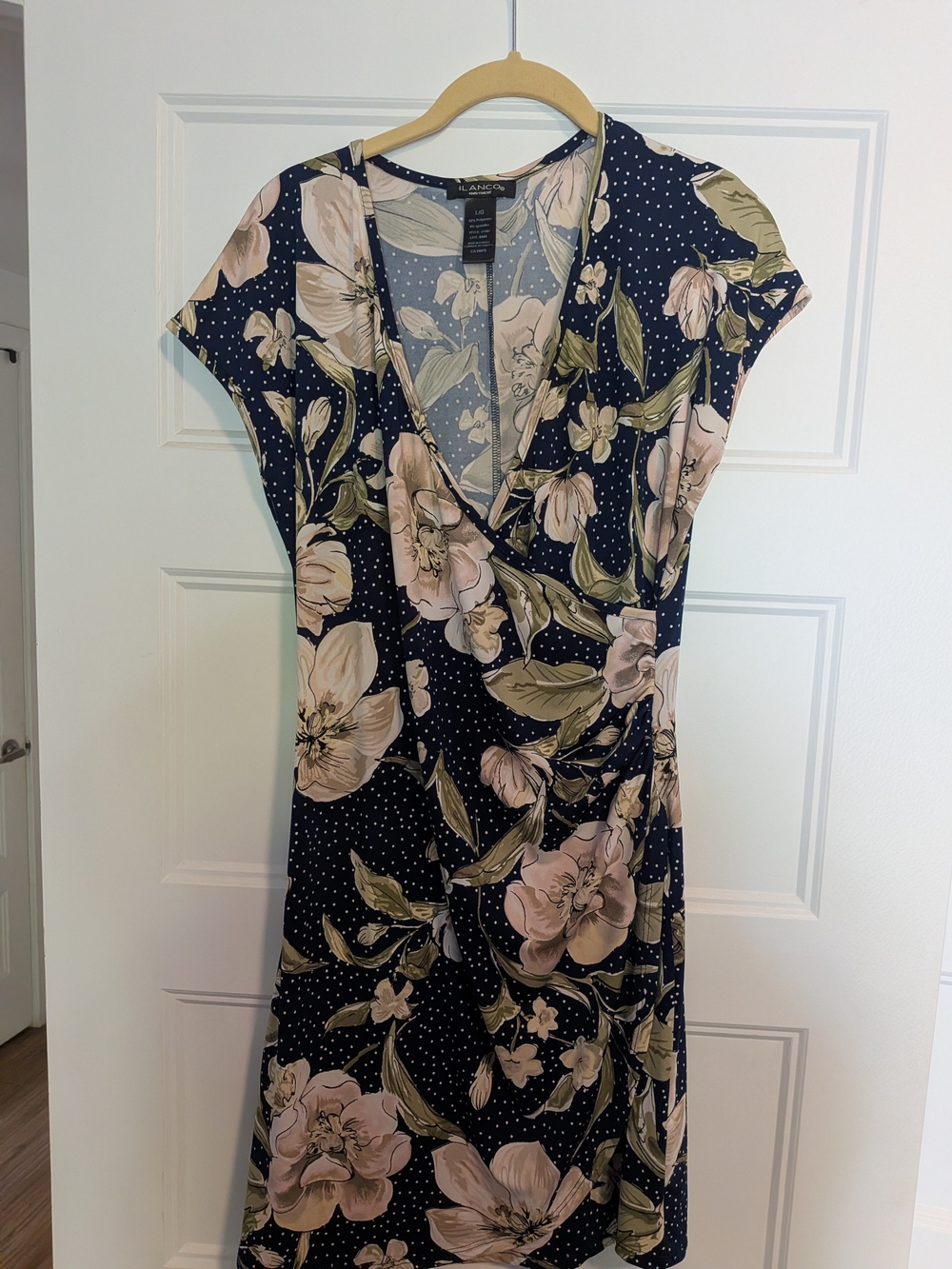 Navy Floral Wrap Dress with Pink & Green Accents